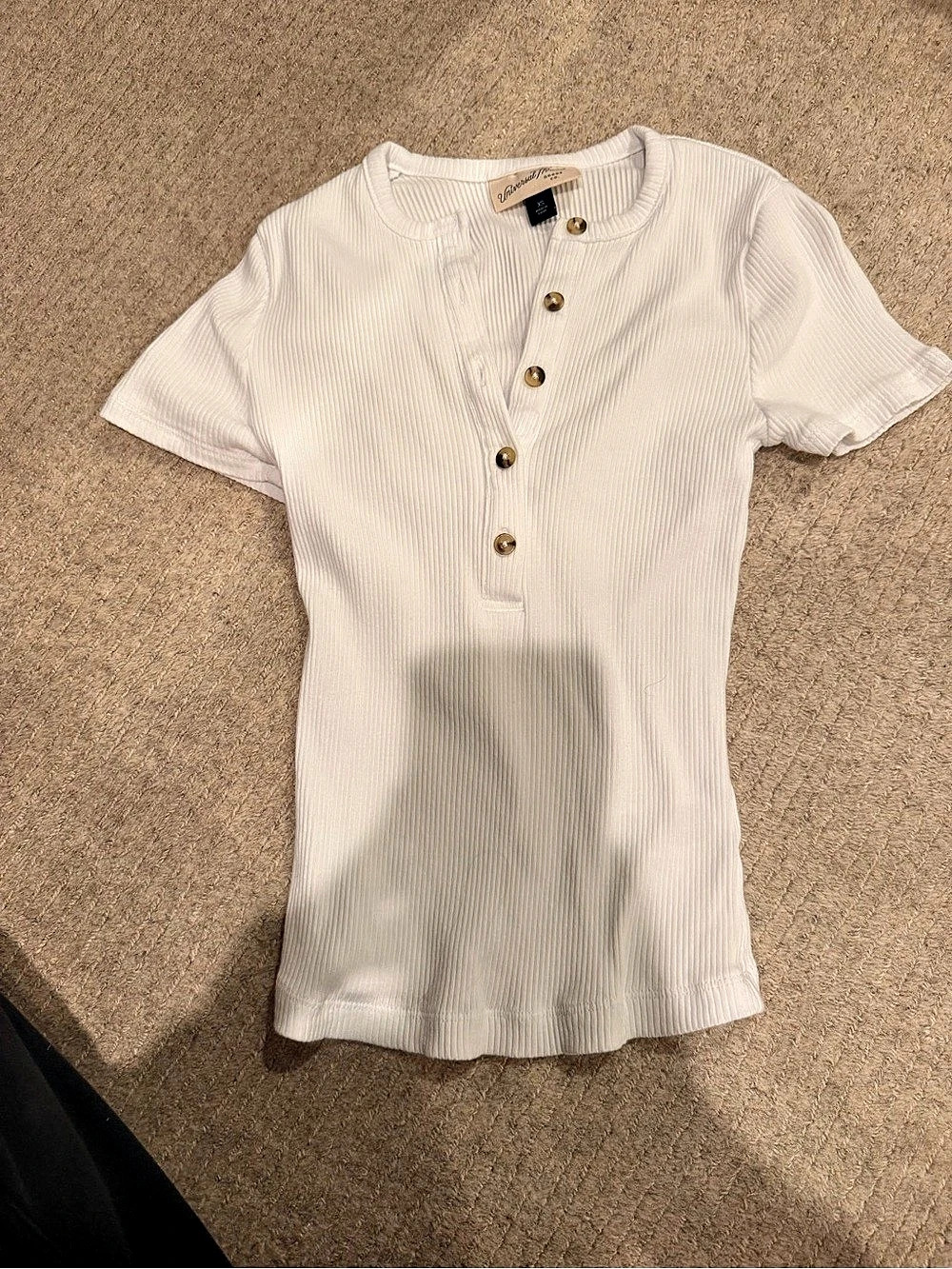 Universal Thread Short-Sleeve Ribbed Henley Shirt White XS